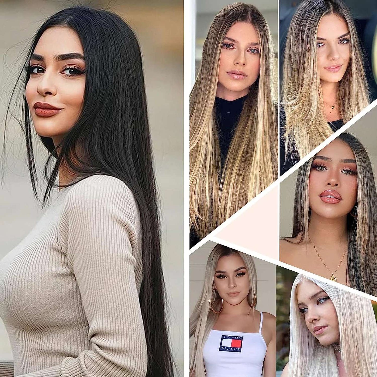 Extensões de Cabelo Sintéticas Lisas Longas com 16 Grampos para Mulheres e Meninas Acessórios para Cabelo