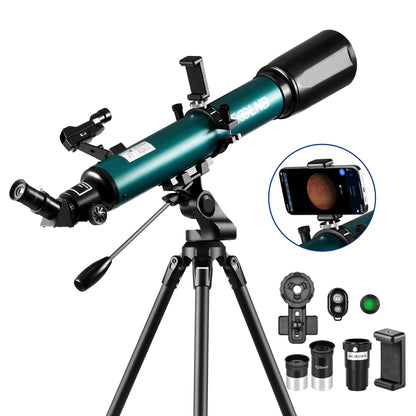 Telescópio Astronômico 70080 Lente 80mm Observação da Lua 210X com Suporte para Celular Aplicativo de Observação de Estrelas para Adultos e Crianças de Presente