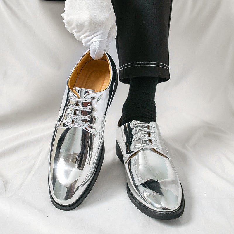 Luxury Silver Man Patent Leather Shoes Large Size 38-50 Party Dress Wedding Shoes Men Pointed toe Leather Shoes Designer Oxford
