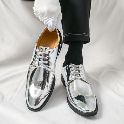 Luxury Silver Man Patent Leather Shoes Large Size 38-50 Party Dress Wedding Shoes Men Pointed toe Leather Shoes Designer Oxford