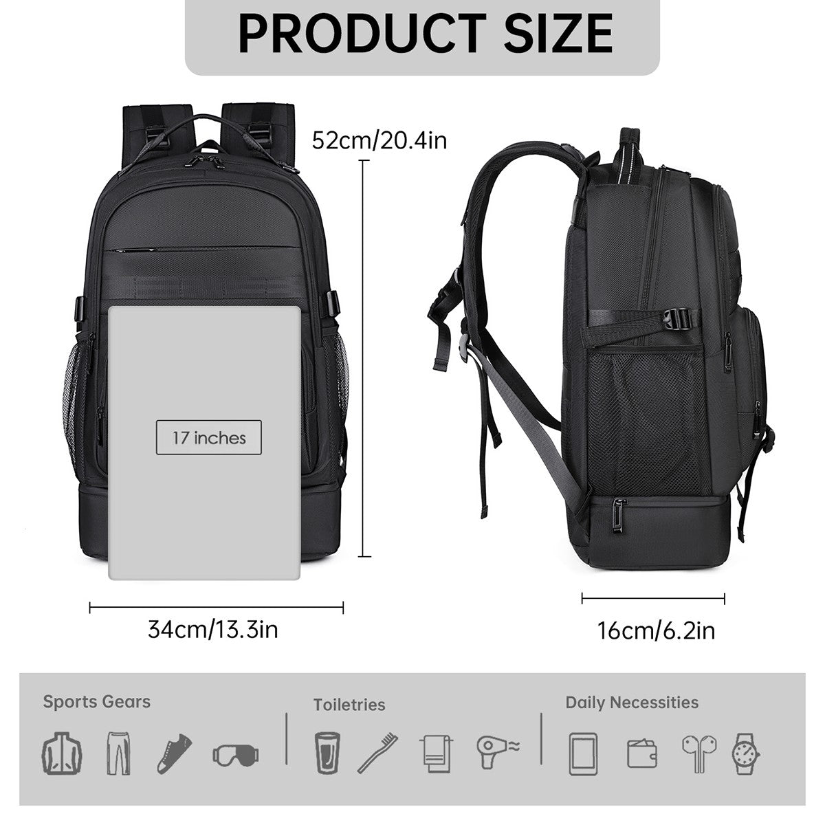 Business Backpack for Men, Simple, Large Capacity, Multifunctional, 17.3inch Laptop Backpack, Student Fashion, Business Trip Travel Bag, Sports