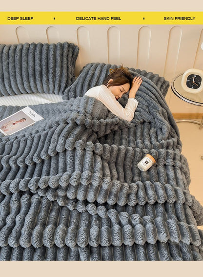 Striped Flannel Fleece Blanket Ultra-Soft Lightweight White Blanket Throw/Twin/Qveen/King Sizes Multi-Color For Bed Couch