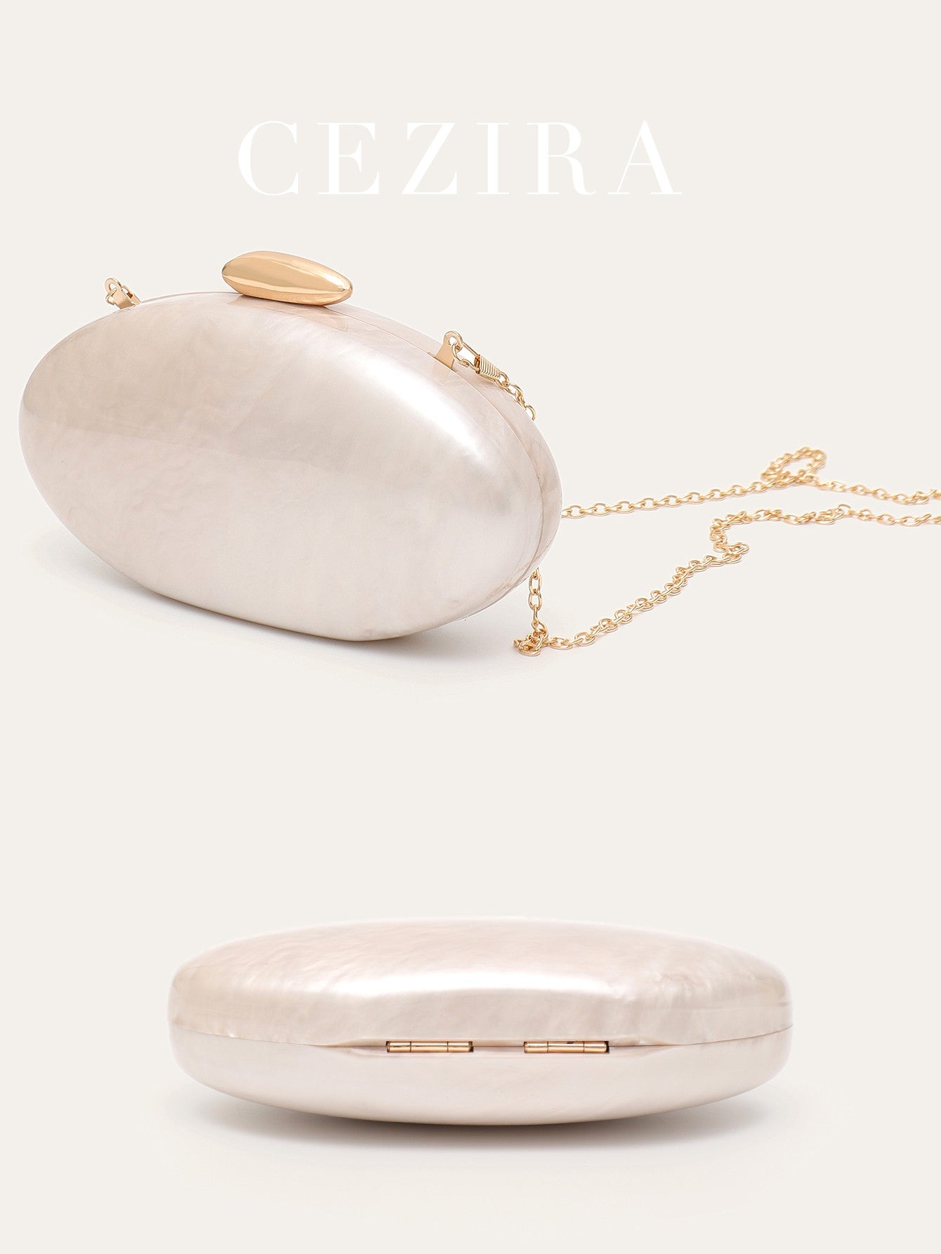 Women's Fashion Evening Clutches Luxury Plain Acrylic Long Chain Cross body Handbag Oval Shaped Fits Phone Wedding Banquet Party