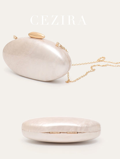 Women's Fashion Evening Clutches Luxury Plain Acrylic Long Chain Cross body Handbag Oval Shaped Fits Phone Wedding Banquet Party