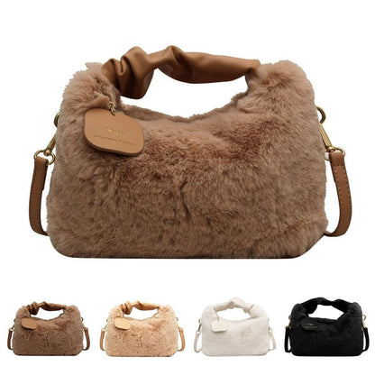 New Winter Plush Handbag Small Half Moon Crossbody Bag Simple Elegant Cute Ladies Shoulder Bag
