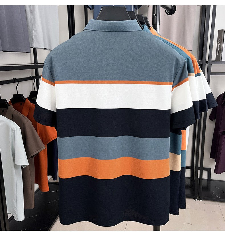 High-quality short sleeve polo shirt men fashion color striped pocket design summer new breathable trendy casual lapel T-shirt