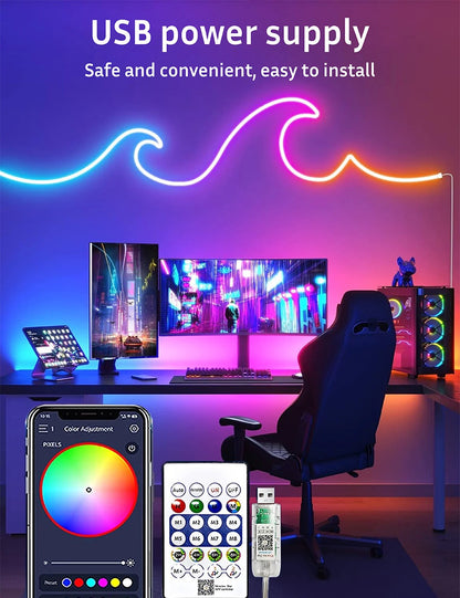 5V RGB Neon Strip Light 1M 2M 4M 5M USB Waterproof Flexible Ribbon Tape Neon Lights With Bluetooth Remote Control For Home Decor