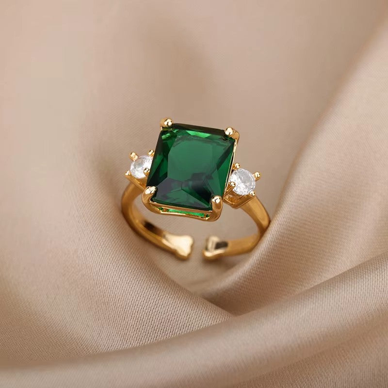 Anéis de Luxo em Aço Inoxidável Banhado a Ouro Pedra Colorida Zircônia Cristal Coração Anel Feminino Casamento Joias Boho Presente de Natal