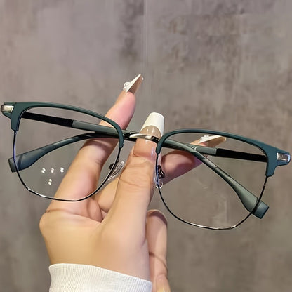 Retro Stylish Men's Half-Frame AC Lens Glasses - Sleek Iron Alloy Frame, Lightweight & Durable, Perfect for Casual or Formal