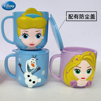 Copo infantil de desenho animado Disney Mickey Stitch com tampa Caneca de leite Frozen Elsa 3D Copo para beber em casa Copo para escovar a boca Copo de água infantil