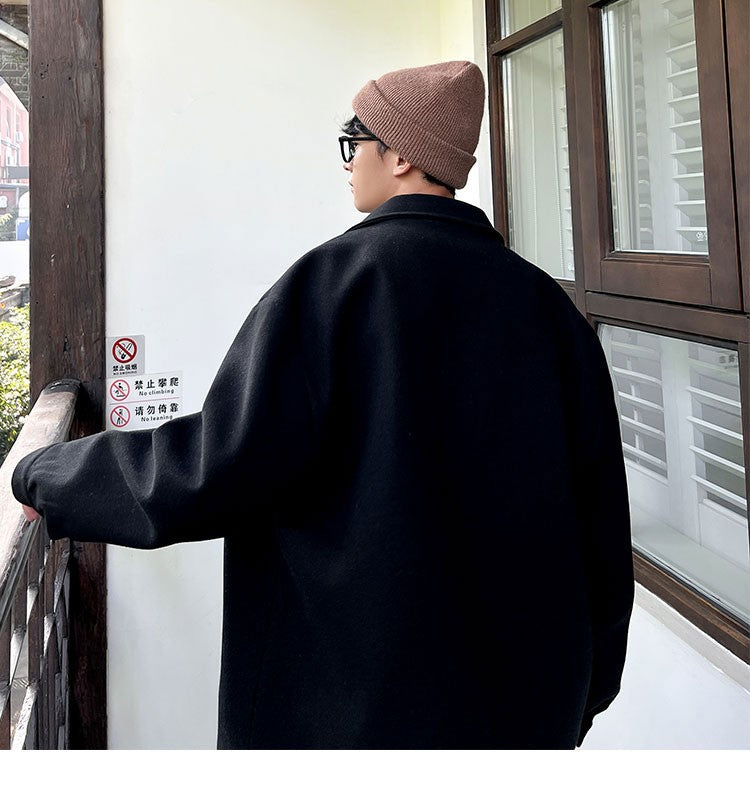 Winter Short Woolen Coat Men Warm Retro Thickened Woolen Jacket Men Streetwear Korean Loose Woolen Coat Mens Oversized Overcoat