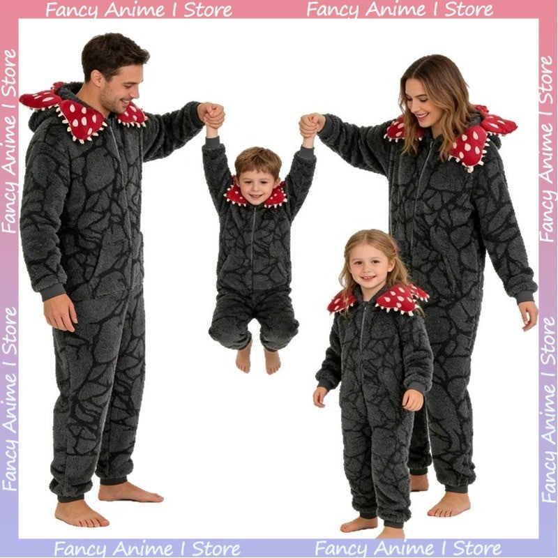 Adult Kids Flannel Human-eating Flower Ensemble Costume Funny Demogorgon Cosplay Costume Pajamas Fashion Cute Woman Man Homewear