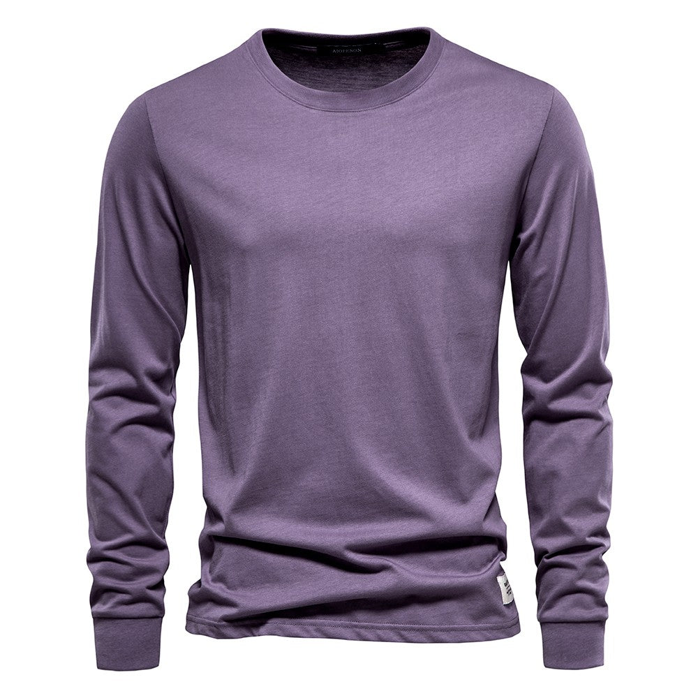 AIOPESON Camiseta Masculina De Algodão De Cor Sólida Gola Redonda Manga Longa Primavera Outono Camiseta Básica De Alta Qualidade Masculina