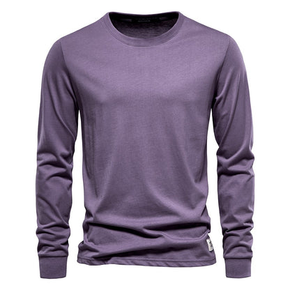 AIOPESON Camiseta Masculina De Algodão De Cor Sólida Gola Redonda Manga Longa Primavera Outono Camiseta Básica De Alta Qualidade Masculina