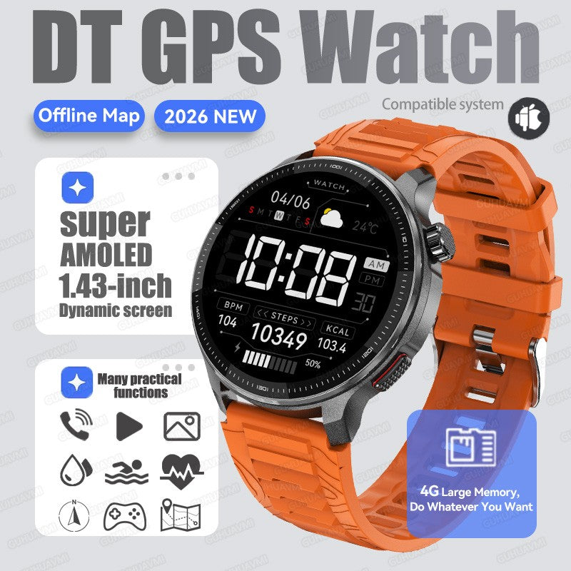 New Outdoors Military T-Rex3 Offline Map GPS SmartWatch 10ATM Waterproof Watch 4GB Memory Compass Voice Call Sports Bracelet Men