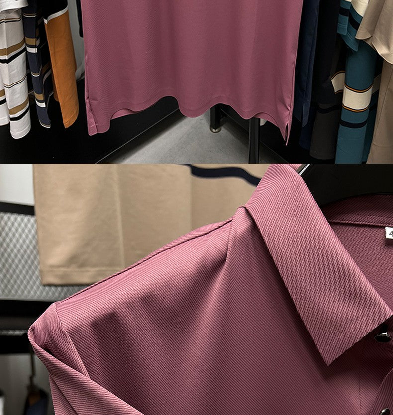 High End Brand New Summer Solid Color Silk Cotton High-quality Short Sleeved Polo Men's Fashionable Business Seamless Casual Top