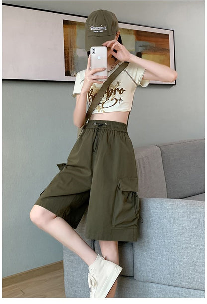 Solid Breathable Shorts Summer Women Fashion Trendy Brand Lightweight Drawstring Basketball Sports Fitness Large Middle Pants