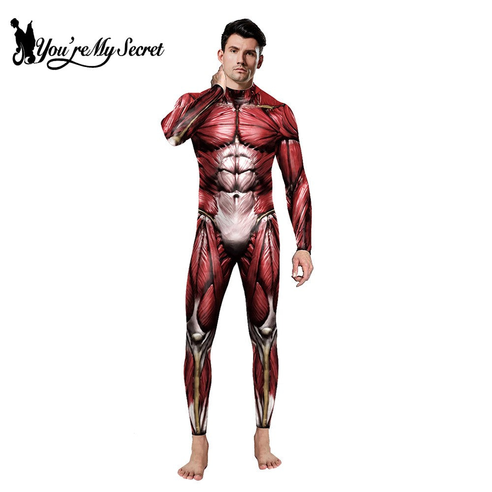 [You're My Secret] Halloween Cosplay Costumes for Men Women 3D Printed Muscle Elastic Human Anatomy Body Bodysuit Jumpsuit