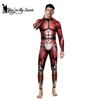 [You're My Secret] Halloween Cosplay Costumes for Men Women 3D Printed Muscle Elastic Human Anatomy Body Bodysuit Jumpsuit