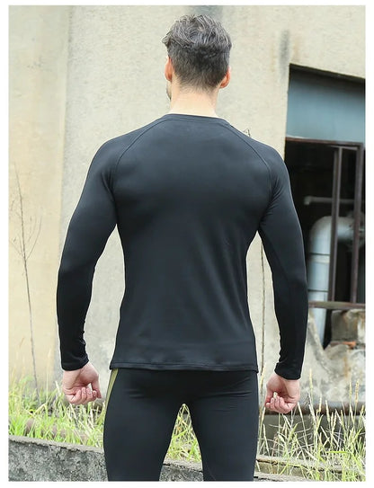 Men's Winter Thermal Fleece Tracksuit for Outdoor Training Quick Dry Camouflage Tactical Uniforms Slim Fit Running Underwear Set