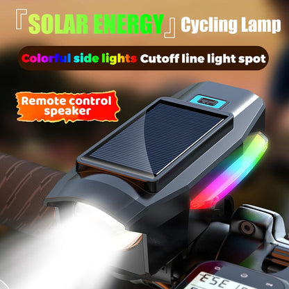 BUCKLOS Bike Light Solar Power Bicycle Front Light Highlight LED with Colorful Side Lamp Cycling Lights Bicycle Accessories