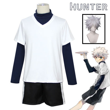 ?Wetrose?In Stock Killua Zoldyck Cosplay Costume Hunter × X Hantaa Kirua Zaoldyeck T Shirt Full Set Wig Halloween Xmas New