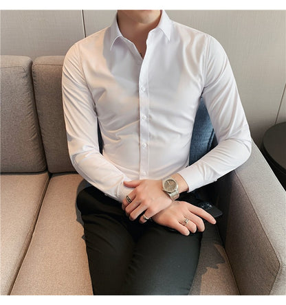 Plus Size S-7XL High Quality Men Dress Shirt 2024 Autumn Long Sleeve Solid Business Slim Shirts Homme Dress Social Casual Shirt