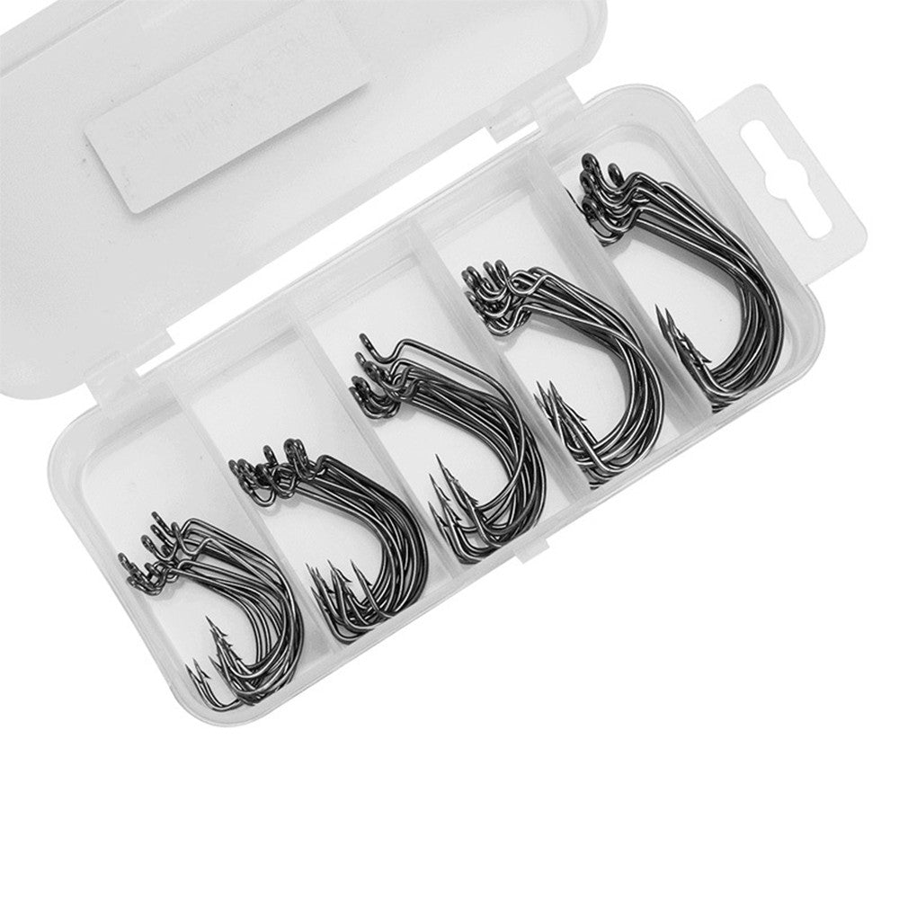 50 unidades/caixa Anzóis de Pesca Conjunto Anzol Jig Crank Barbed Aço Inoxidável de Alto Carbono Grande Abertura Anzol Offset Anzol de Minhoca Macia Material de Pesca Marinha