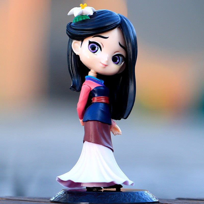 14-16cm Princesa Q Posket Branca de Neve Sereia Cinderela Bela Mulan Jasmine Sininho Aurora PVC Boneco de Ação Brinquedo Presentes para Crianças