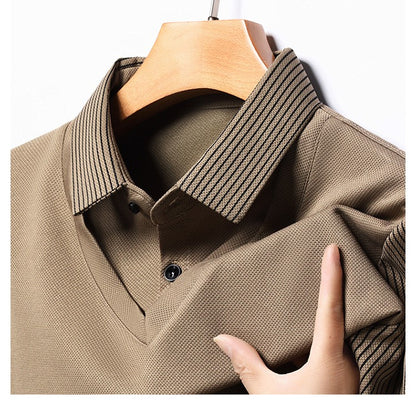Fashion Fake Two-piece Men Long Sleeve Shirt Stripe Splice Lapel Loose Casual Pullover Tops 2025 Male Formal Business Polo Shirt