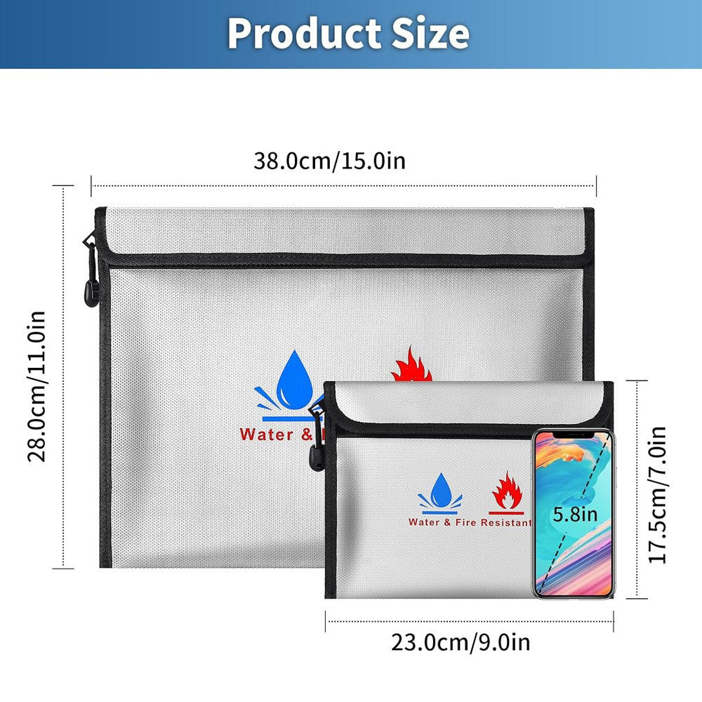 FZCSPEED Fireproof & Waterproof Bag, File Storage Bag with Zipper for Certificates, Money, Cards(black,silver)