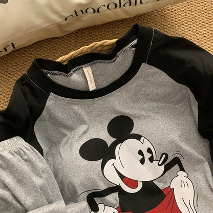 Plus Size Women's Pajamas Set Disney Cartoon Mickey Mouse Plus Size Sleepwear Cute Splice Pajama 2PC Set Nightwear Loungewear
