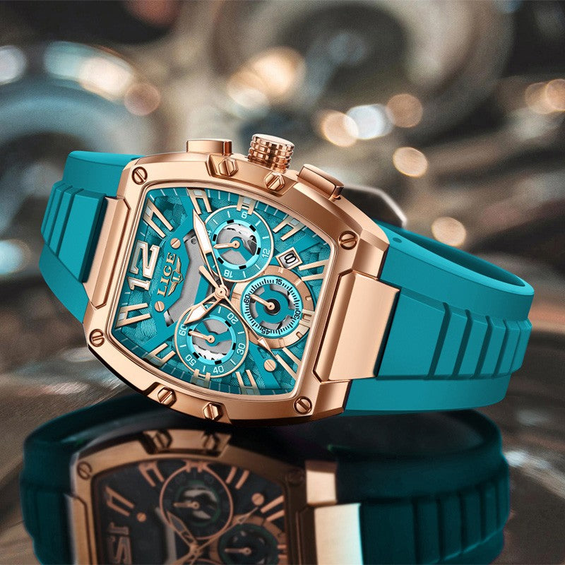 LIGE Sports Man Watch Tonnea Hollow Design Quartz Men Wristwatches Chronograph Waterproof Luminous Silicone Strap Watches Male