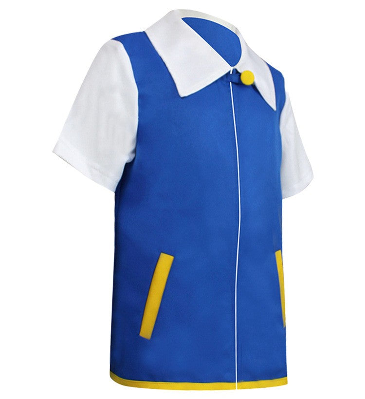 Anime Blue Jacket Cosplay Costume Boys Ash Ketchum for Halloween Party Trainer Gloves Cap Set Christmas Carnival Costumes