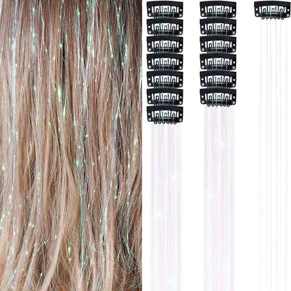 6 peças de extensões de cabelo brilhantes de 50 cm, extensões de cabelo sintéticas, presilhas de cabelo para trançar, chapéus femininos