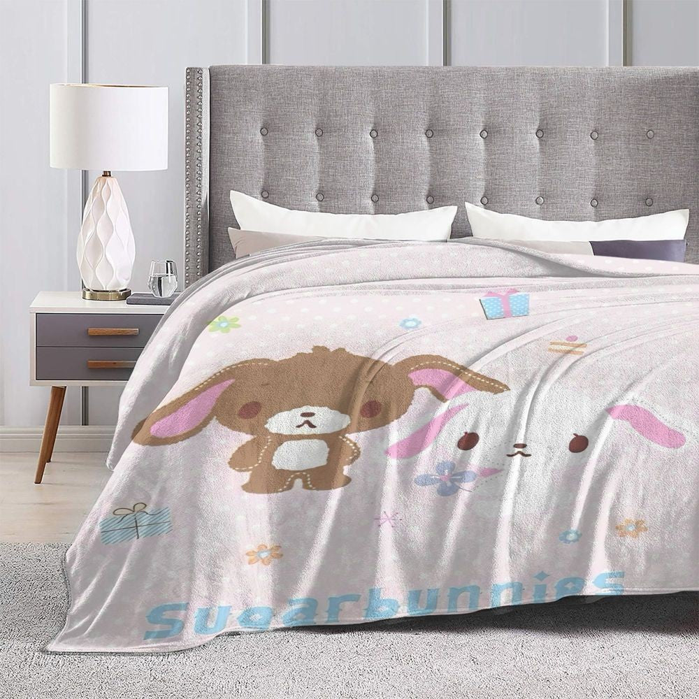 Sugarbunnies Sugar Rabbit Knitted Blanket Fleece Super Soft Throw Blankets for Outdoor Travel Bedroom Quilt