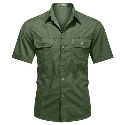 Men's Streetwear Casual Button Down Military Cargo Shirt Short Sleeve Cotton Dress Shirts For Hiking Fishing Golf Polos Shirts