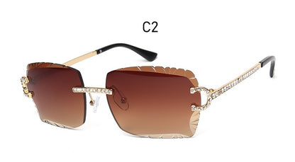Fashion Rimless Square Sunglasses Vintage Diamond Brand Design Cut Lens Sun Glasses Men Women Metal Frame Luxury UV400 Eyewear