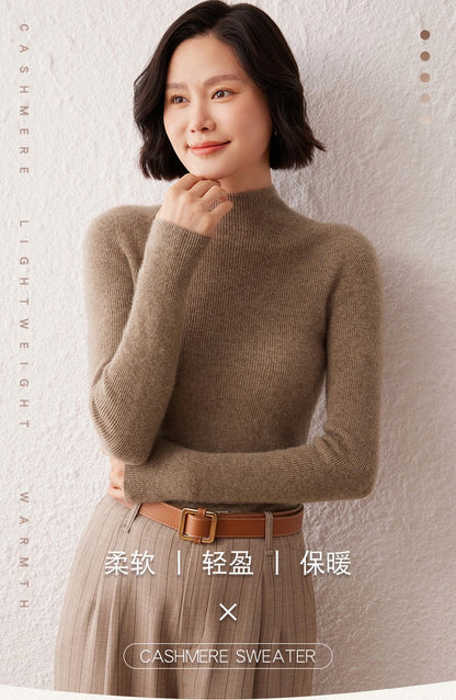 New women's sweater 100% pure cashmere high neck knitted pullover Korean version slim fit hot selling fashionable sweater