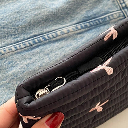 Ins Bow Embroidered Cosmetic Bag Portable Women's Bag Fashion Oxford Cloth Butterfly Print Cosmetic Bag Travel Wash Storage Bag
