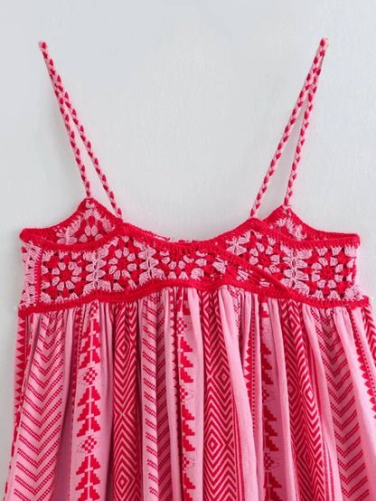 TRAFSHE Women Bohemian Midi Dress Vacation Charm Splice Knitted Vintage Strap Dr