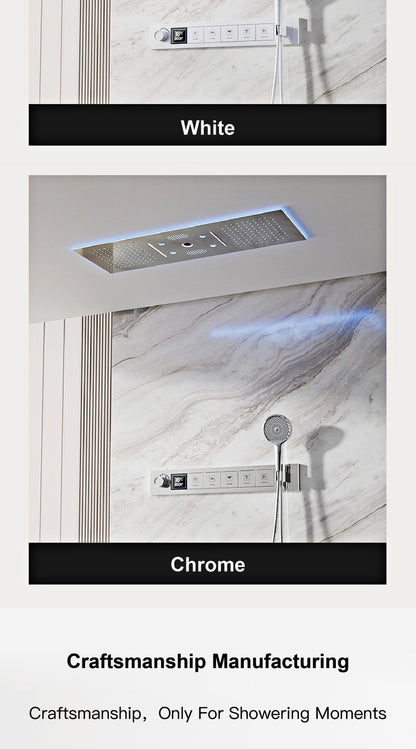 AITANA Sistema de Chuveiro Termostático de Luxo com Display LED em Latão Escurecido, Banheiro, Teto Embutido, Cortina Gigante de Chuva
