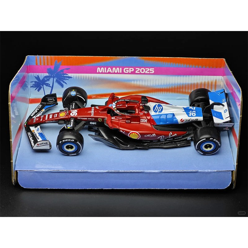 Novo Em Estoque Bburago 1:43 Ferrari Sf25 Miami Gp Liga Miniatura Modelo Diecast 2025 F1 Carro #16 Charles Leclerc Carro de Brinquedo Presente para Crianças