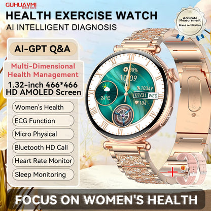 NEW Women Smartwatch 1.32inch AMOLED Screen ECG Sport Watch Blood Pressure Micro physical examination AI dial Health Smart Watch