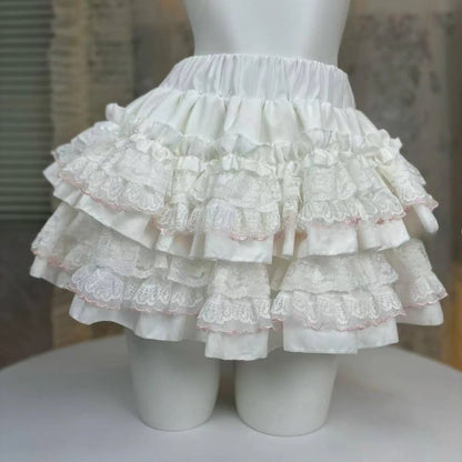 Sweet Kawaii Lolita Style Princess Vintage Cake Skirt Women Cute Lace Ruffles Party Mini Skirts Harajuku Y2k Faldas Mujer