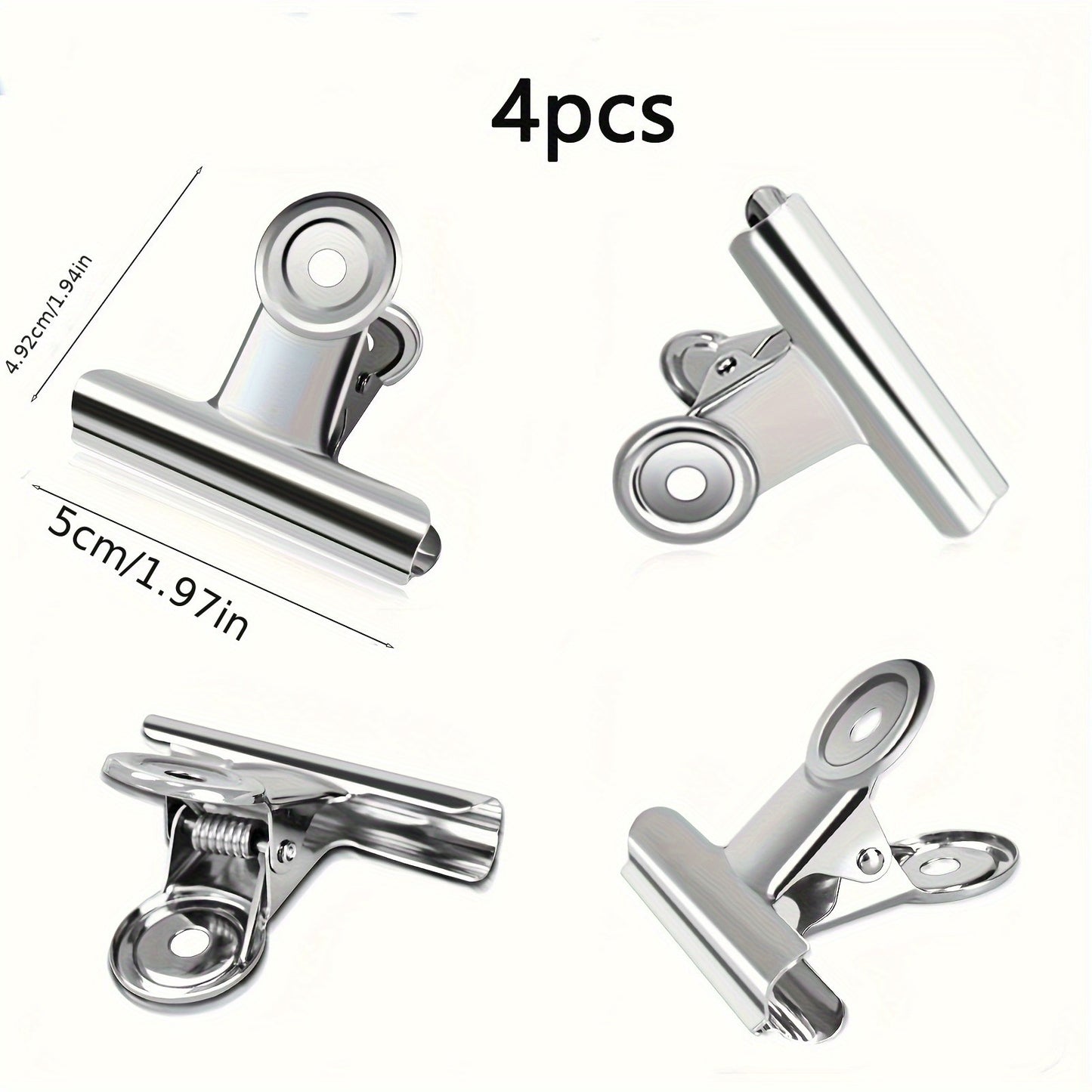 4pcs Stainless Steel Round Head Spring Clamps - Heavy Duty Multipurpose Clips for Office, Kitchen, Home Organization,Food Bags