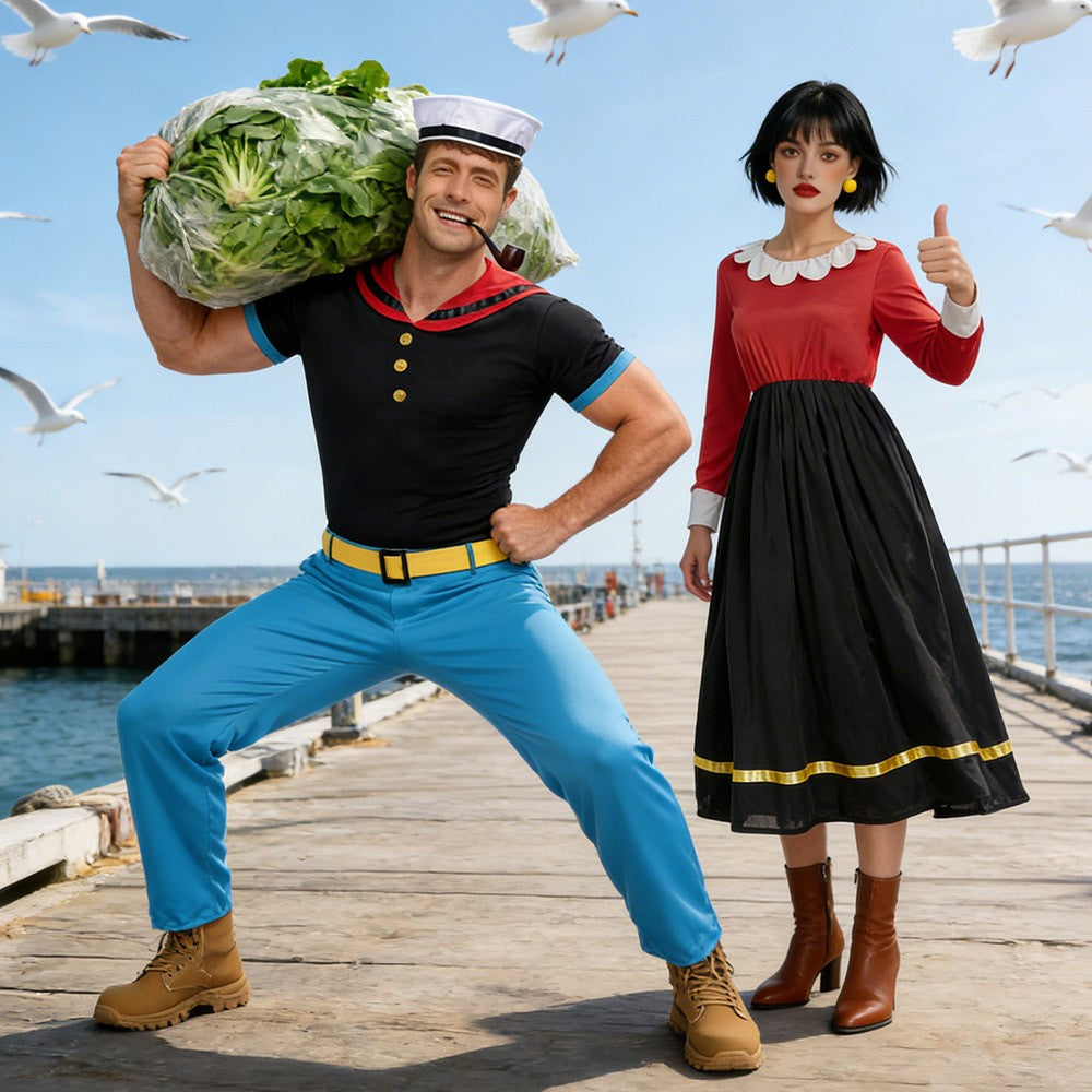 Classic Cartoon Popeye the Sailor Cosplay Costume With Hat Funny RolePlay Outfits For Men WOman Takerlama