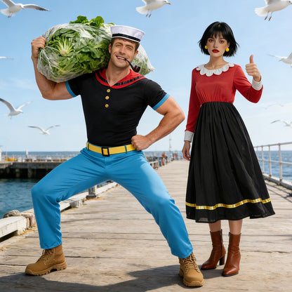 Classic Cartoon Popeye the Sailor Cosplay Costume With Hat Funny RolePlay Outfits For Men WOman Takerlama