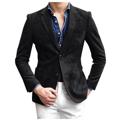 Casual Blazer One Button Business Suit Jacket Mens Fashion Velvet Long Sleeve Pockets Lapel Suit Jacket Blazers Para Hombre