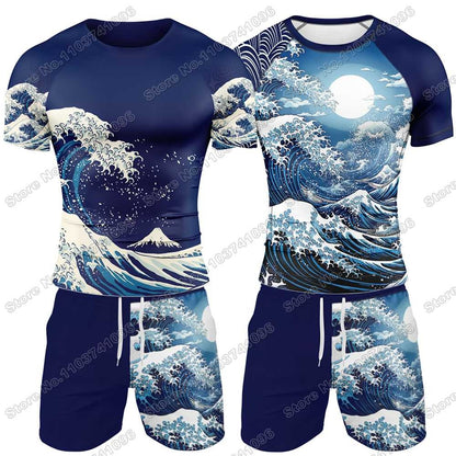 2025 The Great Wave Rash Guard Jiu Jitsu BJJ MMA T-shirt Compression Shirt Short Sleeve Surfing Jersey GYM Fitness Jersey Beach